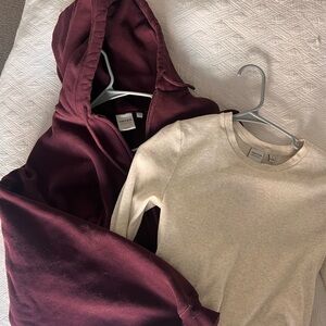 Aritzia Cordovan Sweatfleece Hoodie & Homestretch Oatmeal Longsleeve